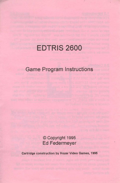 Edtris 2600 Atari 2600 manual scan
